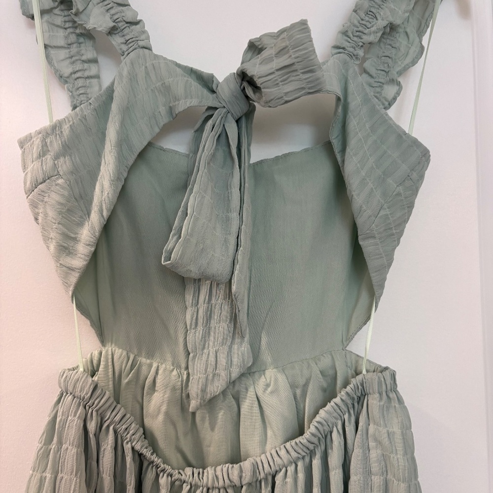 NWT Lush Dreamiest Darling Mint Smocked Tie-Back Tiered Midi Dress - Picture 11 of 12
